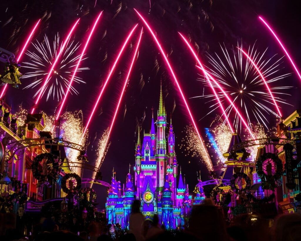 castle with fireworks